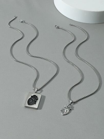 Hombres 2 piezas Collar con accesorio órgano del corazón & rectángulo