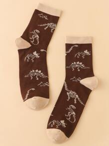 Men Dinosaur Print Crew Socks - Multicolor - View 2