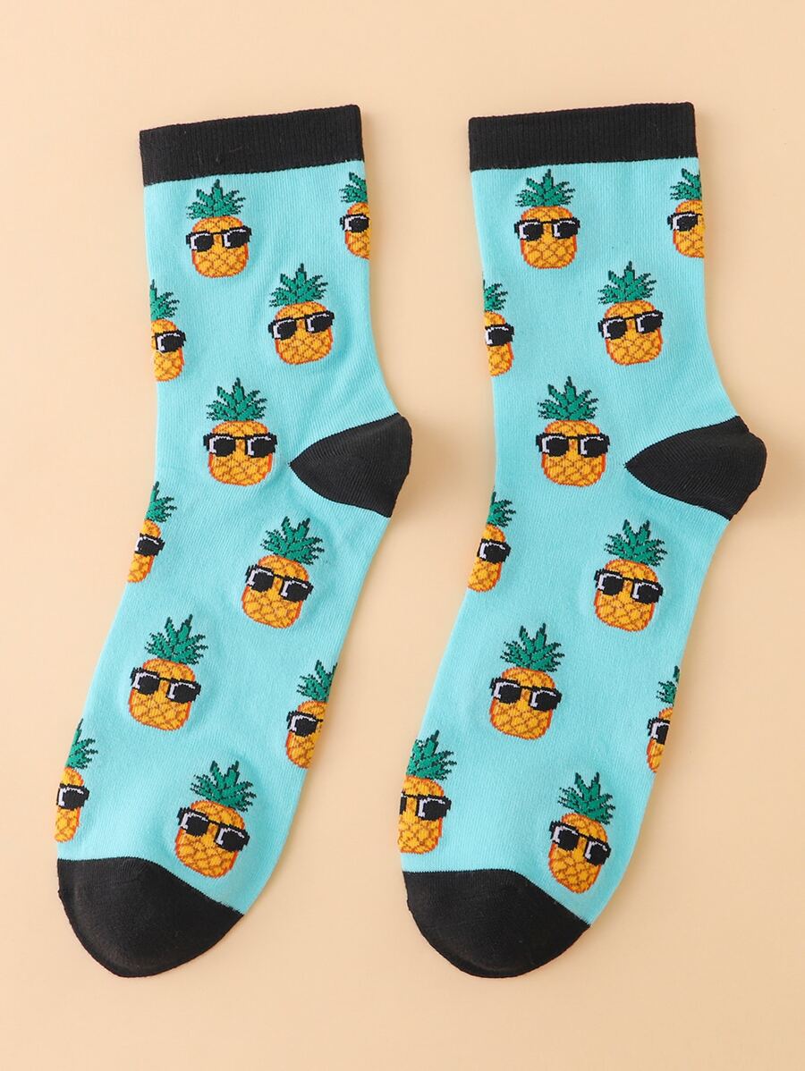Männer Crew-Socken mit Cartoon Ananas Muster - Verschiedenfarbig - Übersicht 1