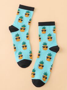 Männer Crew-Socken mit Cartoon Ananas Muster - Verschiedenfarbig - Übersicht 2