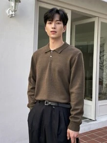 DAZY Men Polo Neck Jumper - Coffee Brown - View 3