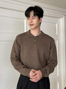 DAZY Men Polo Neck Jumper - Coffee Brown - View 4