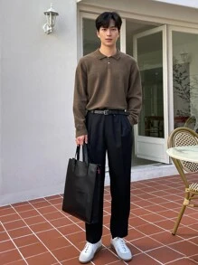 DAZY Men Polo Neck Jumper - Coffee Brown - View 6