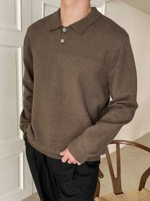 DAZY Men Polo Neck Jumper - Coffee Brown - View 7
