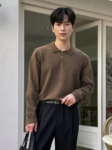 DAZY Men Polo Neck Jumper - Coffee Brown - View 8