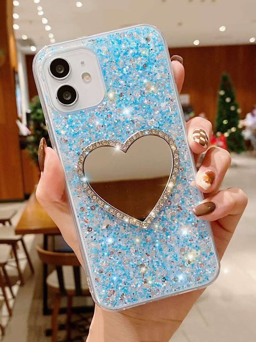 Ốp điện thoại hình trái tim lấp lánh đính đá Rhinestone tương thích với IPhone 16 15 14 13 12 11 X/XS XSMAX 7P/8 7s Samsung, Ốp bảo vệ chống sốc - Nhiều màu - Xem 1