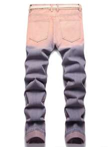 Men Ombre Letter & Cartoon Graphic Ripped Jeans With Belt - Multicolor - View 2