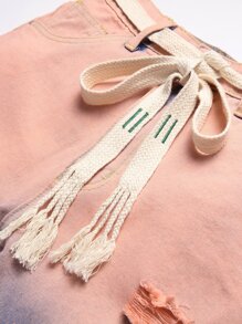 Men Ombre Letter & Cartoon Graphic Ripped Jeans With Belt - Multicolor - View 4