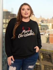 SHEIN CURVE+ Plus Christmas Pattern Jumper - Black - View 3