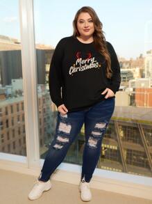 SHEIN CURVE+ Plus Christmas Pattern Jumper - Black - View 6