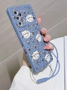 Funda de teléfono con estampado de gato de dibujos animados y cordón, versión internacional, no la versión nacional - Multicolor - Ver 2