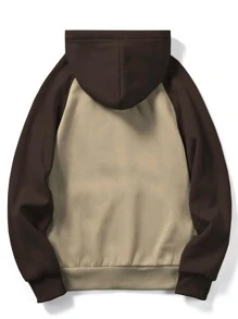 ROMWE MEN Goth Men Colorblock Pigeon Graphic Kangaroo Pocket Drawstring Hoodie - Multicolor - View 2