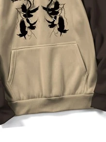 ROMWE MEN Goth Men Colorblock Pigeon Graphic Kangaroo Pocket Drawstring Hoodie - Multicolor - View 5