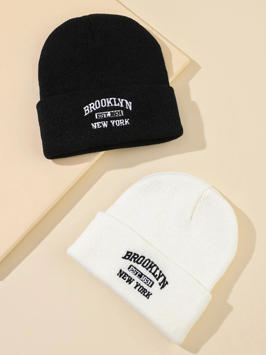2pcs Letter Embroidery Beanie