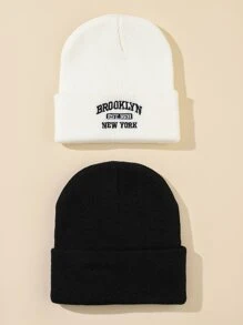 2pcs Letter Embroidery Beanie
