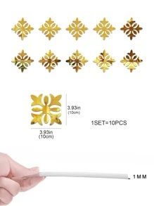 10入組花朵設計鏡子牆貼 - 金色 - 查看 3