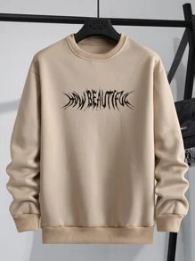 Manfinity Men Lightning And Slogan Graphic Sweatshirt - Khaki - View 2