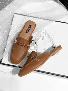 Mengshangli 秋冬季女士无后跟平底拖鞋，时尚休闲户外拖鞋，穆勒鞋 - 棕色 - 查看 5