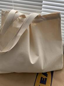 商務休閒字母圖案帆布手提袋,適用於教師禮物、女性、新手和白領工人、少女、少女、女士,大容量適用於商務/通勤/工作/辦公,節日/假期/旅遊 - 米色 - 查看 2