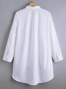 SHEIN LUNE Áo sơ mi Plus Size Ngọc trai màu trơn Giải trí - trắng - Xem 2