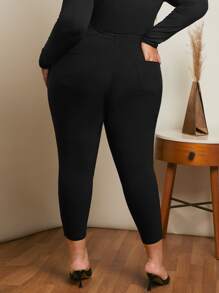 SHEIN CURVE+ Jeans ajustados con botón - Negro - Ver 3