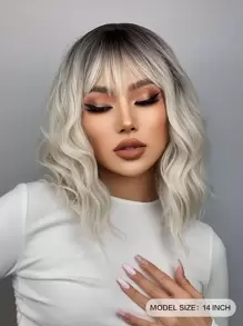 棕色漸變白金短波浪劉海假髮14吋女士假髮合成耐高溫日常使用初學者友好,適用於各種場合,包括新年、派對、度假、冬季 - 彩色 - 查看 3