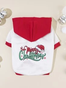 1pc Christmas Pet Red And White Color Matching Hooded Sweatshirt With Hat - Multicolor - View 2