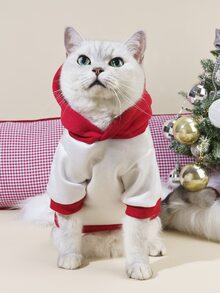1pc Christmas Pet Red And White Color Matching Hooded Sweatshirt With Hat - Multicolor - View 4