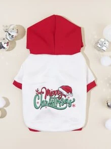 1pc Christmas Pet Red And White Color Matching Hooded Sweatshirt With Hat - Multicolor - View 5