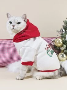 1pc Christmas Pet Red And White Color Matching Hooded Sweatshirt With Hat - Multicolor - View 6