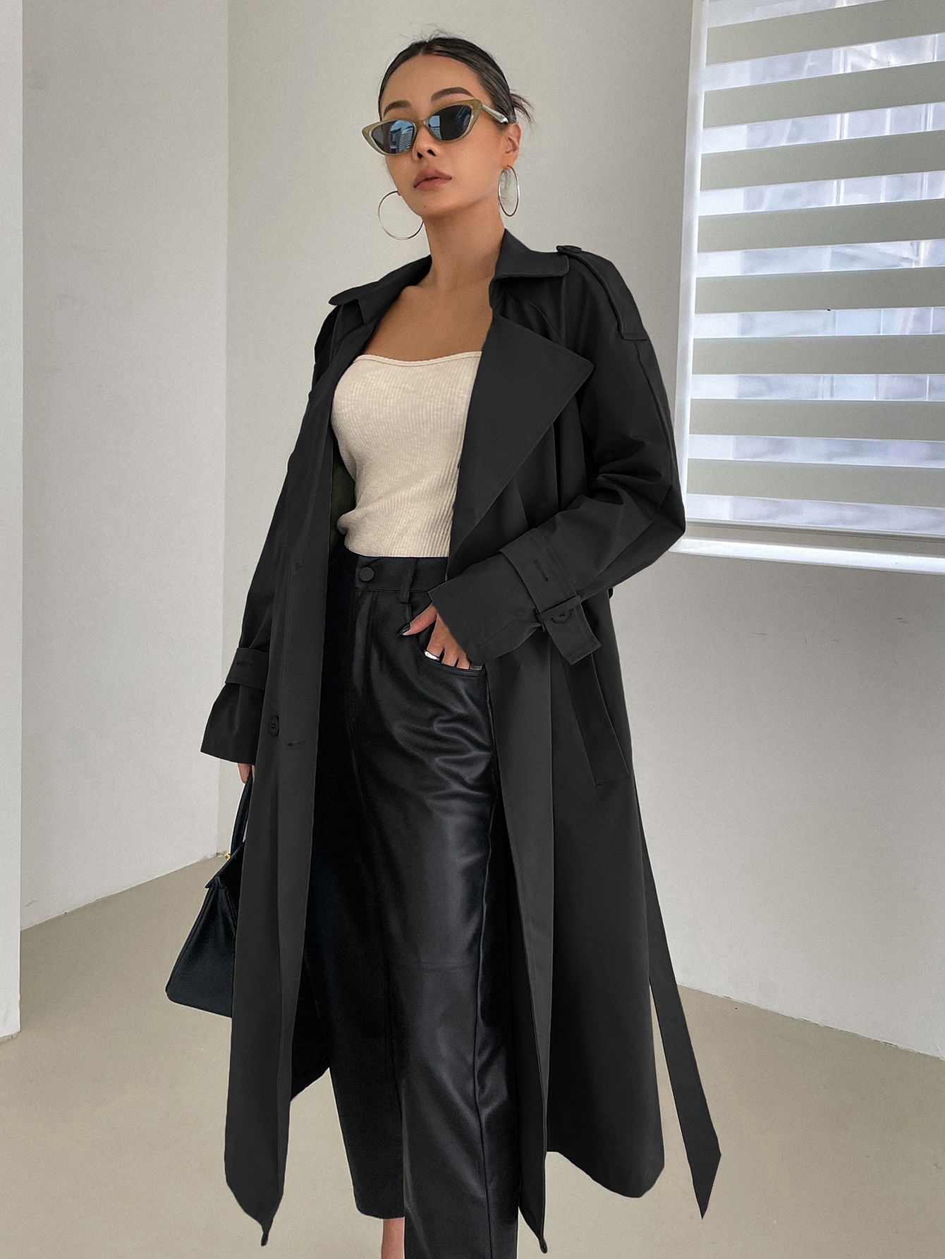 Raglan belted trench coat