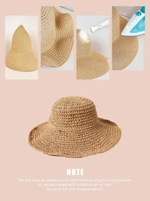1pc Spring/Summer Outdoor Leisure Sun Hat For Women, Travel & Vacation Sun Protection Hat, Large Brim Crochet Cap, Y2k Men'S Basin Hat, Couple Style - Khaki - View 3