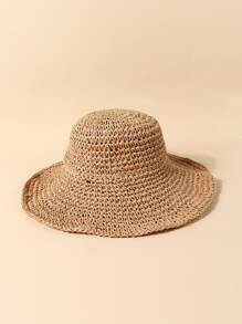 1pc Spring/Summer Outdoor Leisure Sun Hat For Women, Travel & Vacation Sun Protection Hat, Large Brim Crochet Cap, Y2k Men'S Basin Hat, Couple Style - Khaki - View 4