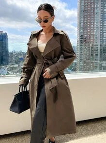 DAZY Raglan Sleeve Epaulettes Design Belted Trench Coat,Fall Clothes Women Jacket - Mocha Brown - View 4