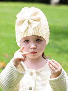 Baby Bow Decor Knitted Hat - White - View 1
