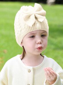 Baby Bow Decor Knitted Hat - White - View 2