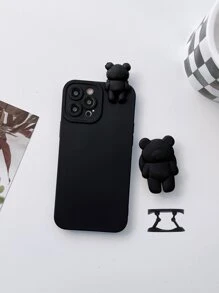 3d Lying Bear Phone Case With Stand, Compatible With Iphone 15 Pro Max, Compatible With Xiaomi, Compatible With Samsung - Black - View 2