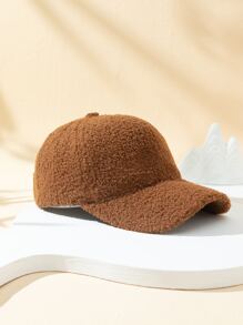 1pc Solid Color Fleece Baseball Cap With Hook And Loop, Warm And Fashionable Design For Women's Daily Wear - Brown - View 2