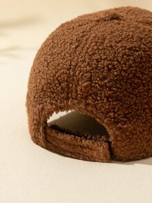 1pc Solid Color Fleece Baseball Cap With Hook And Loop, Warm And Fashionable Design For Women's Daily Wear - Brown - View 3