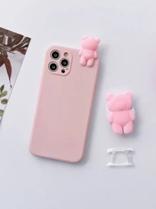 3d Lying Bear Stand Phone Case Compatible With Iphone 15 Pro Max, Compatible With Xiaomi, Compatible With Samsung,International Version, Not The Domestic Version - Pink - View 2