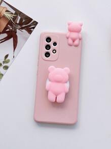 3d Lying Bear Stand Phone Case Compatible With Iphone 15 Pro Max, Compatible With Xiaomi, Compatible With Samsung,International Version, Not The Domestic Version - Pink - View 3