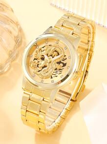 1pc Men Rhinestone Decor Quartz Watch & 1pc Bracelet