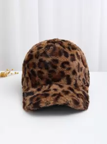 Leopard Pattern Fuzzy Baseball Cap - Multicolor - View 1