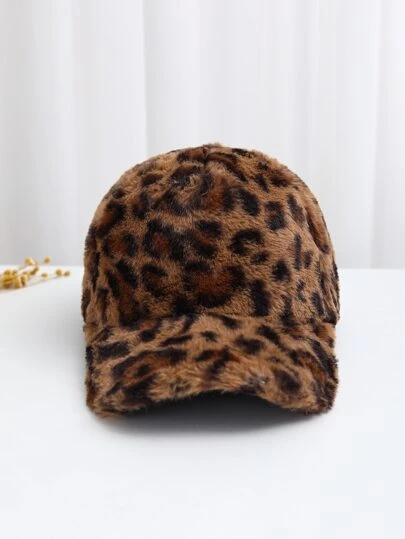 Leopard Pattern Fuzzy Baseball Cap