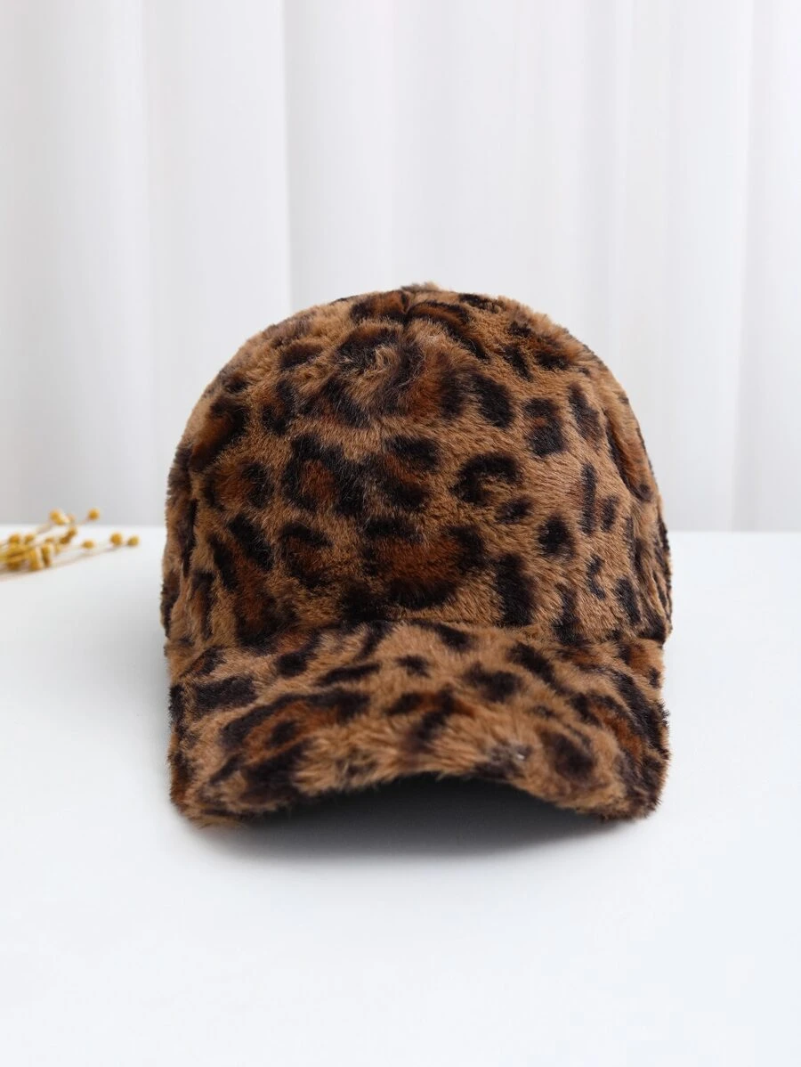 Leopard Pattern Fuzzy Baseball Cap - Multicolor - View 1
