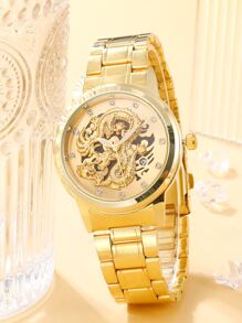 1pc Men Rhinestone Decor Quartz Watch & 1pc Bracelet