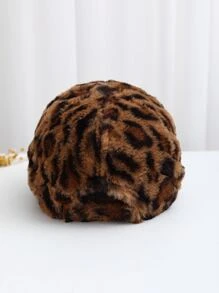 Leopard Pattern Fuzzy Baseball Cap - Multicolor - View 3