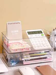 1pc Clear Stationery Storage Box - Clear - View 3