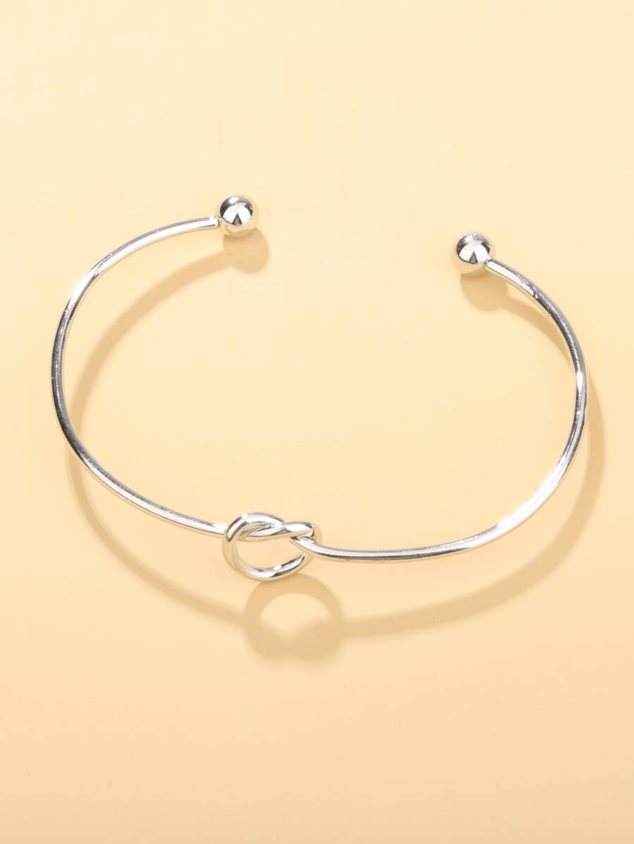Knot Detail Cuff Bangle - Bạc - Xem 1
