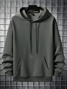Manfinity Homme Men Letter Graphic Kangaroo Pocket Drawstring Hoodie - Dark Grey - View 2